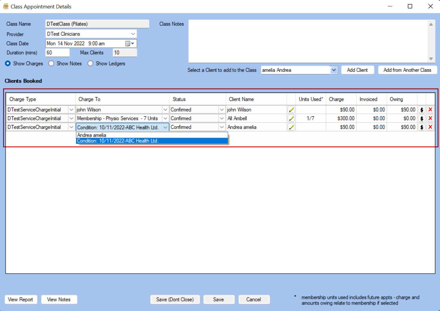 Invoicing Classes to an Insurer